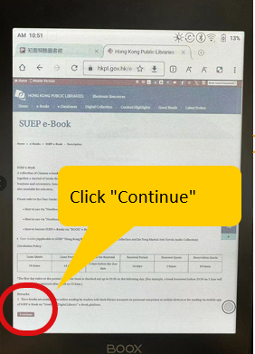 2.	Click “Continue” at the bottom of the e-Book description page.