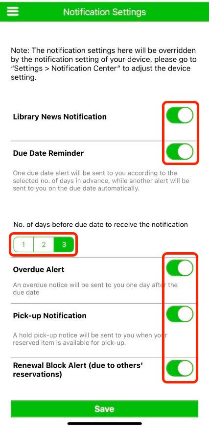 Image showing Notification Setting Page in "My Library" App