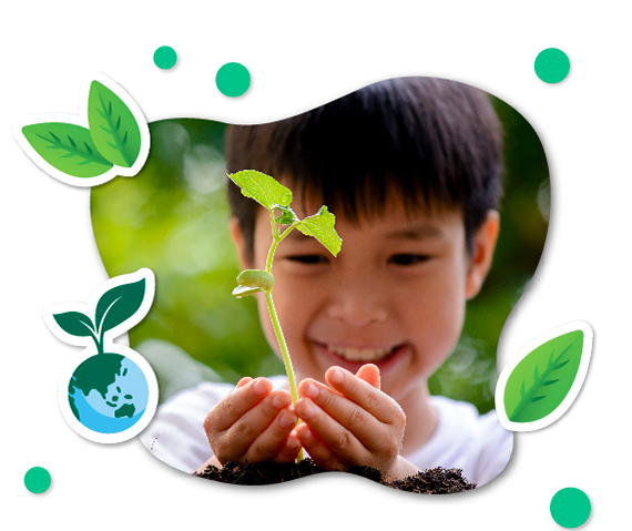 Picture with a child how gardening a plant
