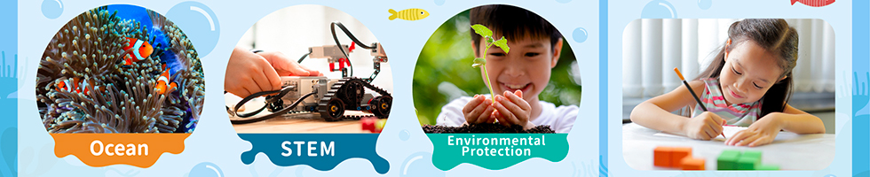 Background picture with Thematic Book List Topics (Ocean, STEM, Environmental Protection) and Game Sheet Theme
